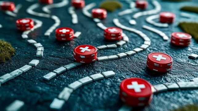 Swiss-themed gambling chips arranged on a textured surface create a captivating recreational scene full of potential for gaming enthusiasts