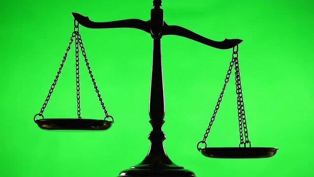 Silhouette of Scales of Justice Tipping and Balancing on Green Screen Slomo
