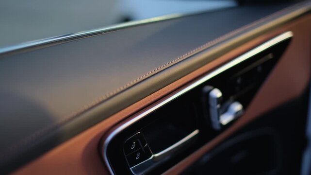 Car door card trim made of genuine premium leather