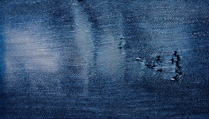 distressed denim blue texture with worn fabric patterns and vintage fading creating casual fashion background for clothing brand design