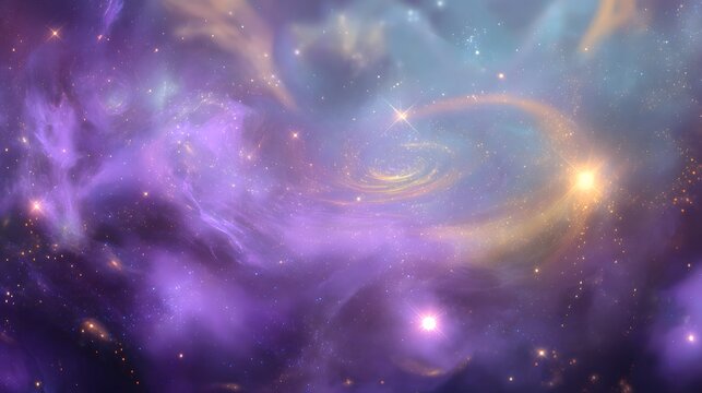 Cosmic nebula birth of stars ethereal deep space illustration vibrant gold purple blue artwork