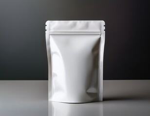 matte food pouch mockup standing on a clean surface with soft light and gentle reflection crafted for modern packaging presentations