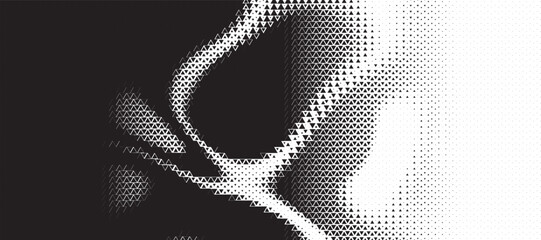 Triangle linear halftone pattern background with noise dither. Abstract geometric backdrop with trendy mosaic effect. Dynamic fade.