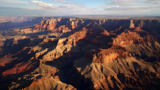 Majestic Grand Canyon Aerial View Reveals Ancient Red Rock Layers and Colorado River