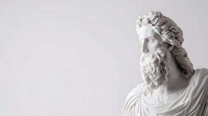 Majestic marble statue of Zeus evokes timeless power and classical artistry on a clean white backdrop