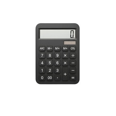 Simple black calculator with digital display isolated on white or transparent png