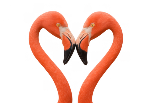 Flamingos forming heart shape, symbolizing love, romance, and togetherness, on transparent background
