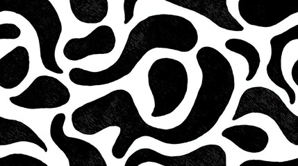 Abstract black and white organic pattern with fluid shapes creating a dynamic contrast for modern graphic design projects.