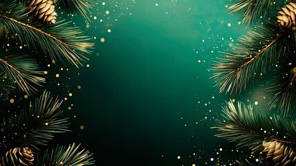 Holiday pine branches with gold accents