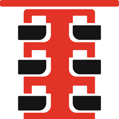 Abstract Red and Black Columnar Structure with Rounded Rectangular Elements on Transparent Background Geometric Design