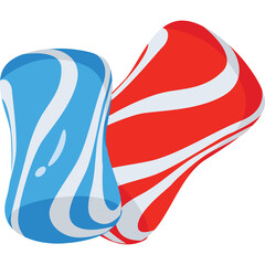 Abstract Red and Blue Swirl Shapes with White Stripes Against a Transparent Background