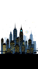 Fototapeta premium Cityscape silhouette with illuminated buildings at night.