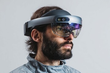 technician wearing holographic headset ar vr
