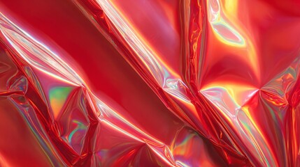 Holographic shiny red film texture, iridescent wallpaper.