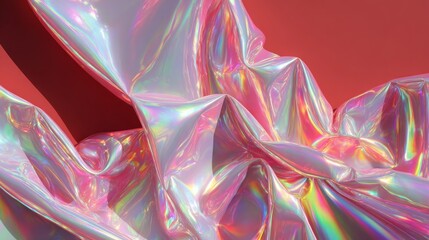 Holographic shiny red film texture, iridescent wallpaper.