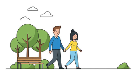 Couple holding hands walking in the park.