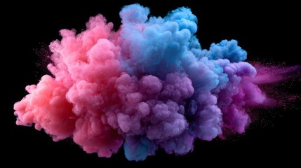 Neon pink, blue, and purple smoke cloud, magical haze explosion effect.