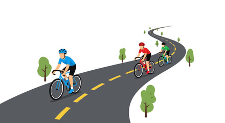Cyclists riding bicycles on a winding road.