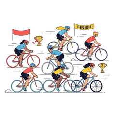 Cyclists racing towards the finish line in competition.