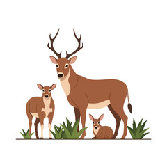 Deer family standing together in the wild.