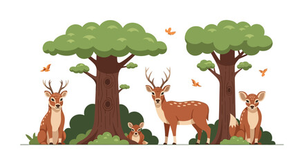 Deer Family in the Forest Scene.