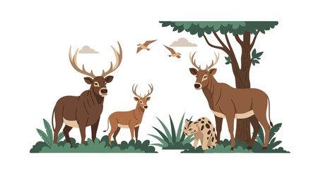 Deer family in the forest illustration.