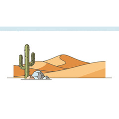 Desert landscape with cactus and sand dunes.