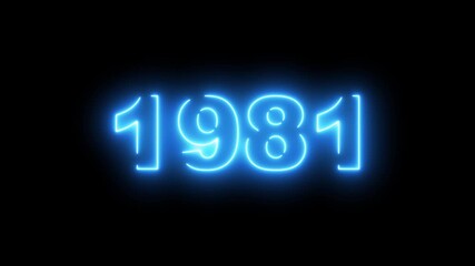 1981 neon line text. Abstract 1981 neon text animation, Glowing neon number text background. Number counter animation Counting timer number animation. black background 4k resolution 