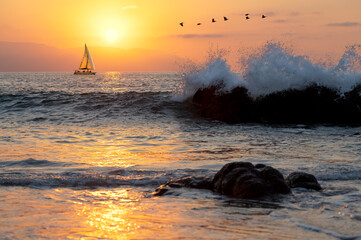 Sailboat Sunset Ocean Wave Travel Sailing Inspirational Adventure Tourism Vacation