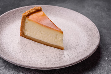 New York cheesecake, a slice of sweet pie, a classic cheesecake dessert. New York cheesecake