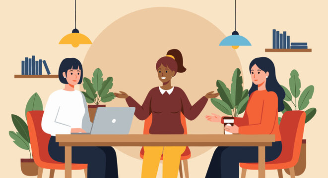 Dynamic professional women collaborating actively in a modern office setting, sharing innovative ideas and fostering successful teamwork during a business meeting