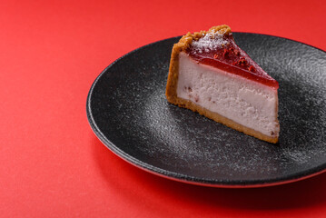Strawberry cheesecake, a slice of sweet pie, a classic cheesecake dessert. Strawberry cheesecake