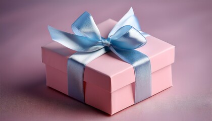 Obraz premium a delicately wrapped present a blush pink box adorned with a light blue ribbon perfect for a special occasion
