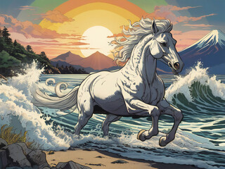 A thoroughbred sprinting at full speed.