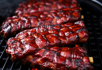 stack of juicy barbecue ribs with rich glaze