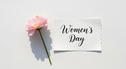 Pink flower and handwritten note celebrating international women s day