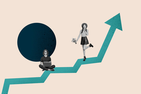 Collage showing creative concept of business growth and success with over rising arrow chart goal aim hitting center