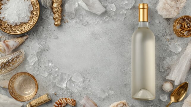 Premium White Wine Bottle With Frosted Glass and Gold Accents Showcases Clean Luxury Minimalism in a Stylish Setting
