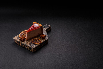 Strawberry cheesecake, a slice of sweet pie, a classic cheesecake dessert. Strawberry cheesecake
