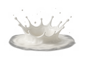 Milk crown splash creating dynamic liquid peaks and droplets, representing freshness and dairy drinks on transparent background