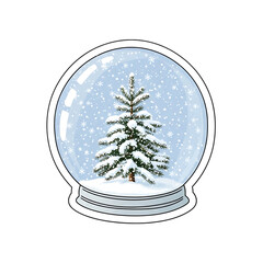 Snow globe showing a winter tree inside swirling snow.