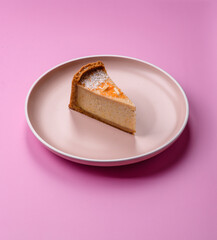 Cheesecake, a slice of sweet pie, a classic cheese dessert. Cheesecake as a food background