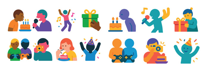 Fototapeta premium Colorful Birthday Icon Set