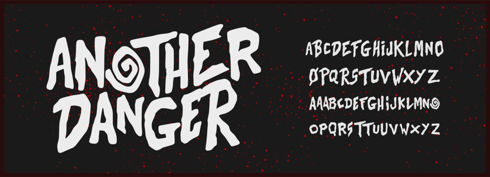 Rough hand drawn vector font. Typography for movie, music, apparel with rough and horror vibe. Alphabet with uppercase and lowercase.  