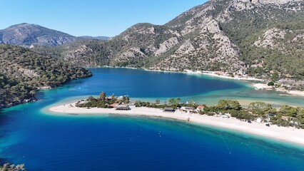 Mountain and Lagoon Landscape of Ölüdeniz – Aerial View of Turquoise Bay and Forested Slopes on the Mediterranean Coast of Turkey