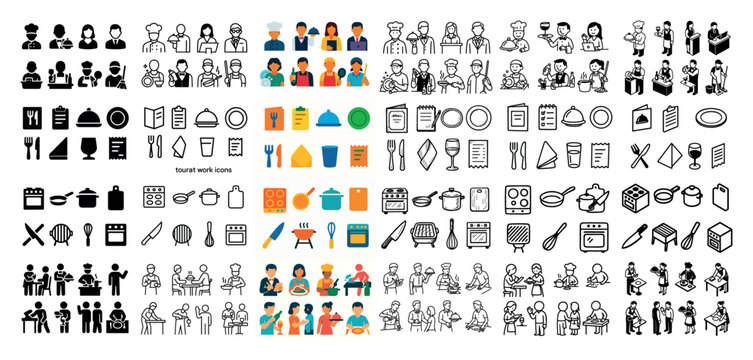 Diverse restaurant crew icons collection