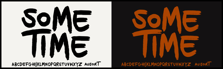 Brush hand drawn vector font. Rough and brush textured style font. Capital alphabet with variation. 