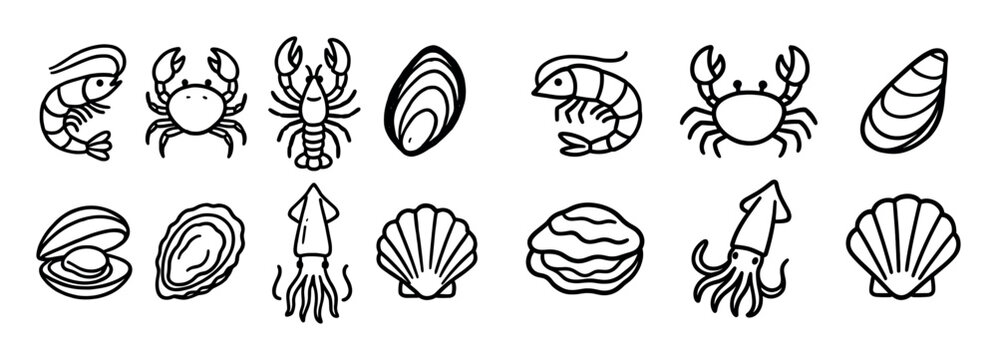 Seafood Doodle Icons