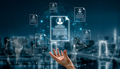 Concept of global talent acquisition and hiring. Human resources department reviewing candidate...