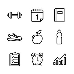 Fitness icon set featuring health, exercise, and wellness symbols